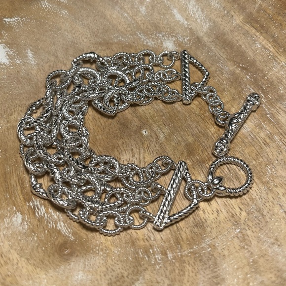 Judith Ripka Three Strand Chain Link 925 Sterling Silver Toggle Clasp Bracelet - Picture 4 of 16